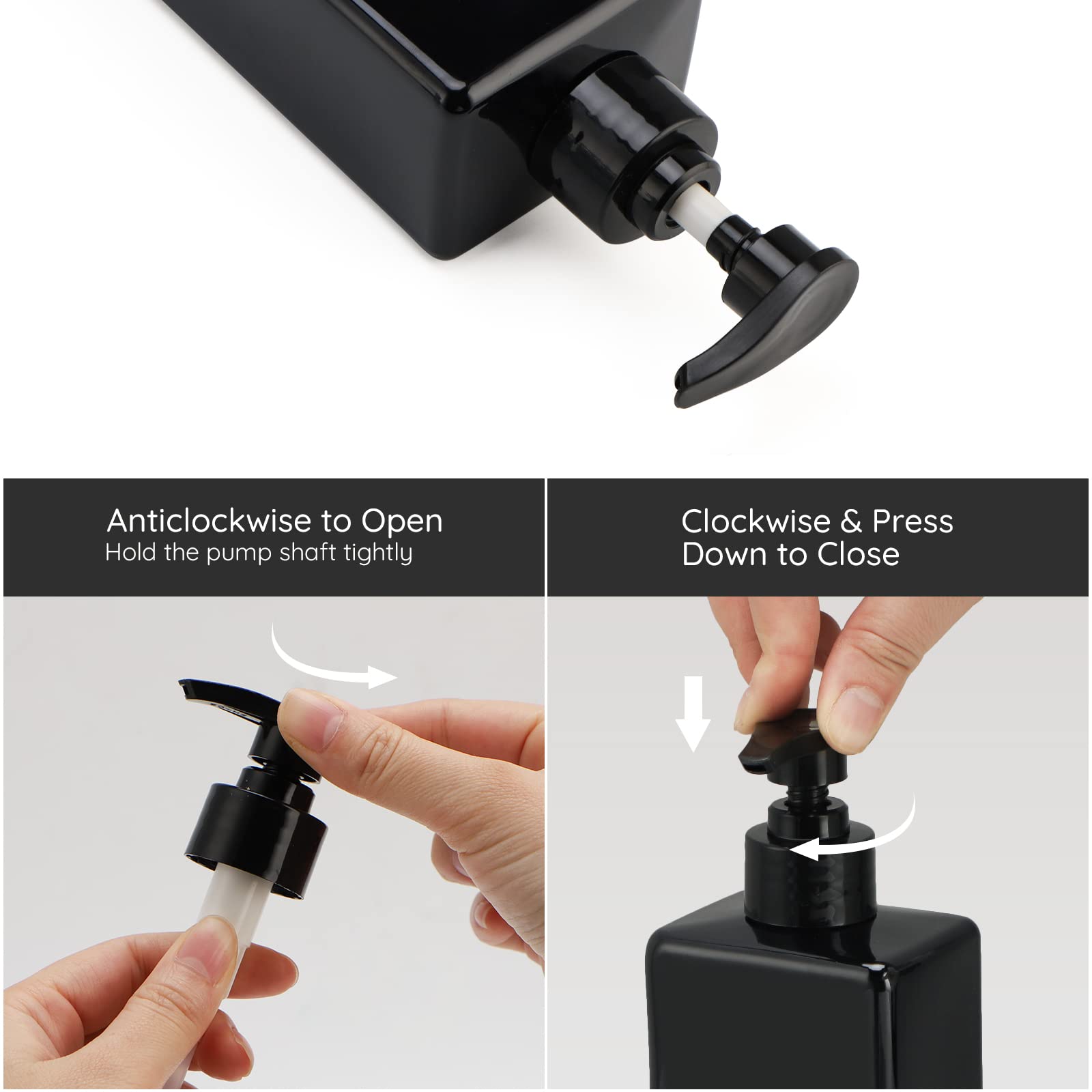 Segbeauty Shampoo and Conditioner Dispenser Refillable  3pcs 16.9oz Shower Bottles Soap Dispenser with Labels  500ml Empty Plastic Square Pump Bottle Dispenser Body Wash Containers for Bathroom Black